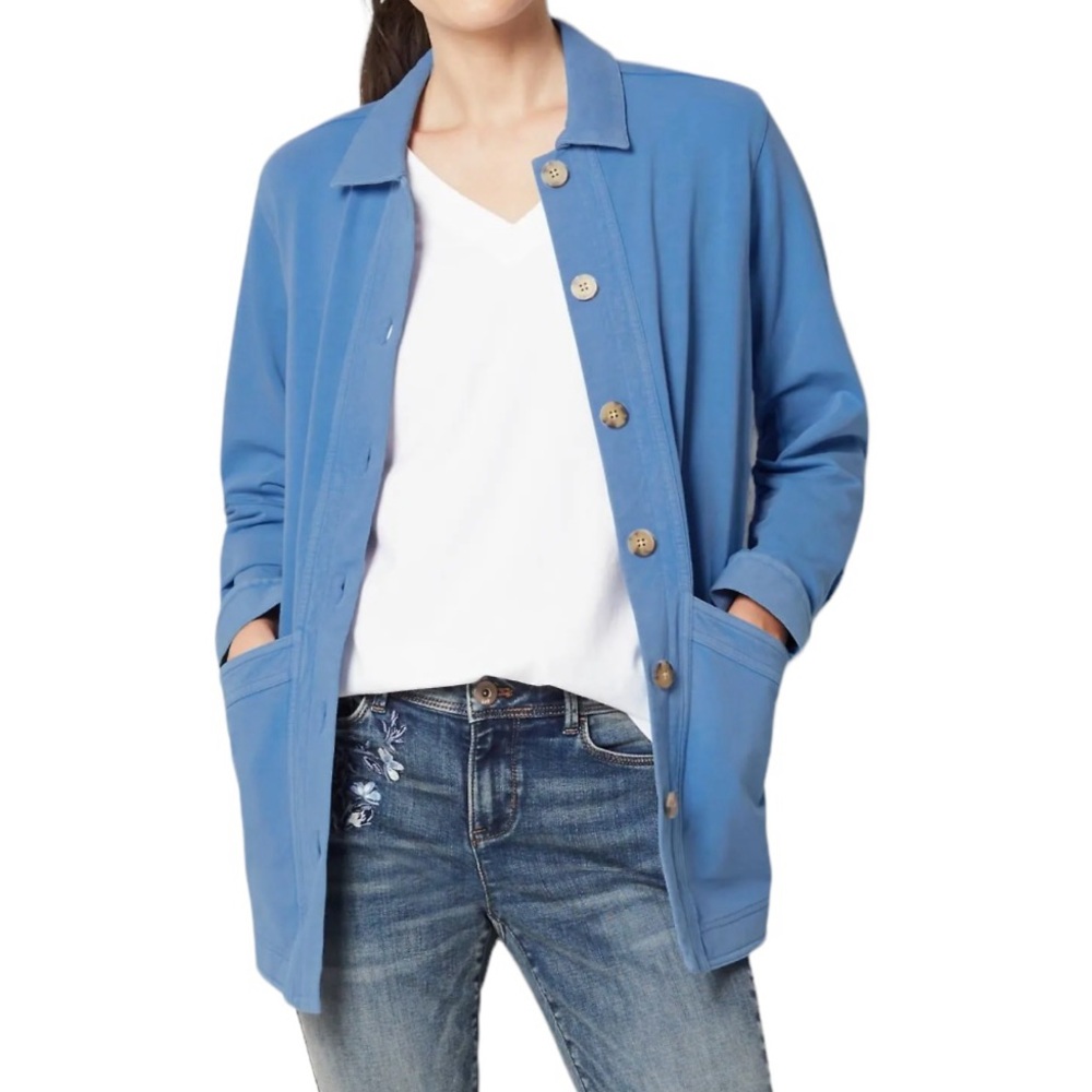 J. Jill Knit Modern Barn Jacket in Light Clear Blue XSP